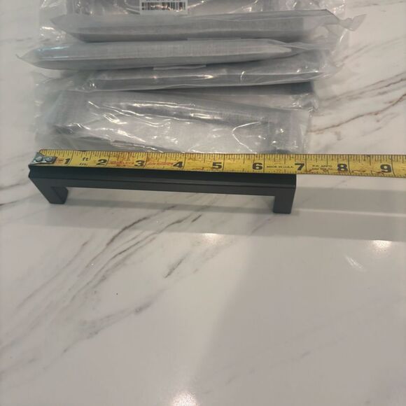 19 6 3/10" Center Hole Black Modern Squared Cabinet Pulls Handles - Picture 2 of 3